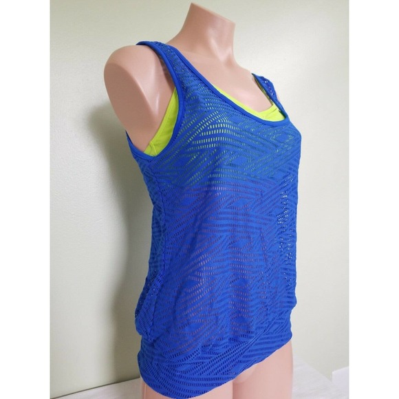 Go by Gossip Sporty Splice crochet layered tankini top blue green size XL - Picture 2 of 5